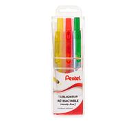 Pentel SXS15 Handy-Line S Surligneur rétractable et Rechargeable, pointe Qui Ne Sèche Pas - Pochette de 3 Jaune, Vert, Orange
