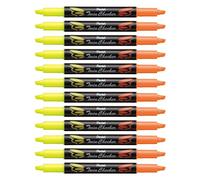 Pentel Twin Checker SLW8 Surligneur bi-pointe, Jaune et Orange, Lot de 12