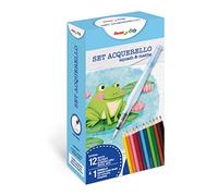 Pentel XFRH+CB9 Lot de 12 crayons aquarellables et 1 Pinceau à remplir Aquash Water Brush