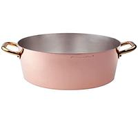Pentole Agnelli ALCU10424 Casserole haute, Cuivre lisse étamé à la main, avec deux poignées en laiton, 24 cm