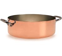 Pentole Agnelli ALCU104PI24 Casserole haute en cuivre avec 2 poignées en acier inoxydable, cuivre étamé pour induction, 24 cm