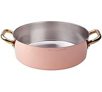 Pentole Agnelli ALCU10624 Faitout bas en cuivre avec 2 poignées en laiton, Cuivre lisse étamé à la main, 24 cm
