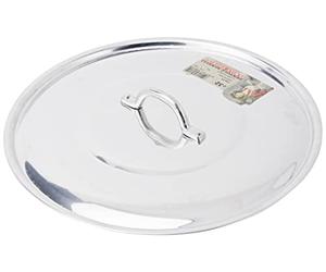 Pentole Agnelli FAMA2932 Flat Lid with Handle, Rim and Bridge, Heavy Type in BLTF Aluminum, Polished Silver, 32 cm