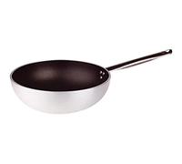 Pentole Agnelli Ligne Aluminium 5 mm Platinum Wok avec Fonds Plan 28 cm Argent
