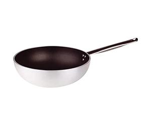 Pentole Agnelli Ligne Aluminium 5 mm Platinum Wok avec Fonds Plan 28 cm Argent