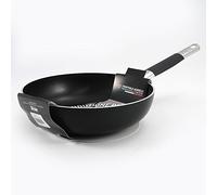 Pentole Agnelli Poêle Alblack à Hauts rebords en Aluminium, épaisseur 3 mm, Fond Induction de 8 mm, Manche Tubulaire en Acier Inoxydable, Noir 24 cm Noir