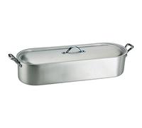 Pentole Agnelli Poissonnière avec Bord, Couvercle et Grille, avec 2 poignées, en Aluminium BLTF, Finition Mate 40 cm Argent