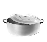 Pentole Agnelli Professional Aluminium 3 Mm. Oval Saucepot with Lid and 2 Handles, Diameter 36 cm, Stainless Steel, Silver, 36 x 25 x 15 cm