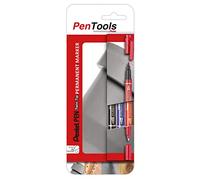 PenTools by Pentel N75W Lot de 3 marqueurs permanents Twin Tip, polyvalents et inodores, 2 pointes d'écriture (0,3 mm et 1,2 mm), 3 pièces - Couleurs assorties (VE = 6 blisters)