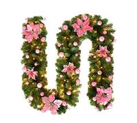 Peosaard Garland de Noël Artificiel, décorations de Guirlande de Noël à LED, Couronne de Noël Avant éclairée avec lumières pour escaliers décor de cheminées (Roses)