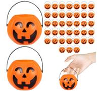 Peosaard Seau de bonbons d'Halloween, seau de citrouille en plastique 40pcs seau de bonbons d'Halloween avec poignée 2,8x2,2 pouces en plastique de citrouille