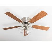 Pepeo Kisa Deluxe Ventilateur de plafond avec éclairage et interrupteur à tirette en nickel brossé Blanc/Erable 105 cm 105620190
