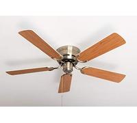 Pepeo Kisa Deluxe Ventilateur de plafond en laiton vieilli sans lumière avec interrupteur à tirette Blanc/érable