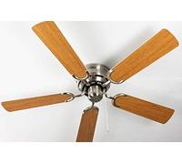 Pepeo Kisa Deluxe Ventilateur de plafond en nickel brossé sans lumière avec interrupteur à tirette Blanc/érable