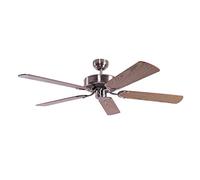 Pepeo Ventilateur de plafond sans éclairage Potkuri, argent patiné, pâles réversibles chêne / osier, 132 cm