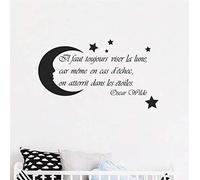 Pépinière Française Wall Art Applique Lune Étoile Citation Décoration, Vinyle Wall Sticker Français Famille Enfants Chambre Décoration 78X44 Cm