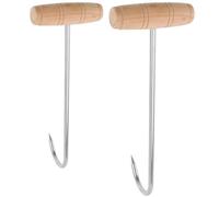 PEPLAYTAL Crochet De Boucher Inox Avec Manche En Bois Crochet De Viande Pour Suspendre Et Manipuler La Viande Pour Boucherie Cuisine Barbecue Et Restaurant Lot De 2 20.00 X 10.50 X 7.00 Cm