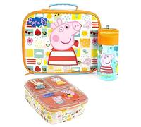 Peppa Pig Lunch Box Set pour enfants | Sac à repas pour l'école, bouteille d'eau et pot à collation | Aventure avec George Pig, Rebecca Rabbit, Suzy Sheep | Ensemble repas