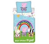 Parure de Lit Peppa Pig Playmates - 100% Coton - Housse de Couette 140x200 cm + Taie 70x90 cm - Effet Phosphorescent Glow in The Dark (Brille dans Le Noir)