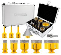 Perceuse à carotte, kit de perçage diamanté, 10 pièces, comprenant : 6/6/8/20/35/40/50/68 mm de mèches de carottage + 50 mm de mèche à chanfrein + adaptateur