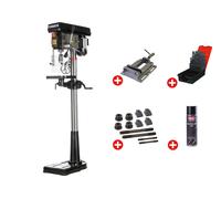 Perceuse à colonne professionnelle jusque ø 20 mm CM2 600W 230V + étau de perçage jeu de boulons jeu mêches aérosol Torros DF20M PACK