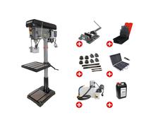 Perceuse à colonne professionnelle jusque ø 30 mm CM3 1,5 kW 230V + accessoires indispensables et unité d'arrosage Torros DF30M PACK PRO