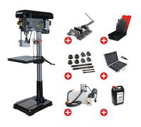 Perceuse à colonne professionnelle jusque ø 30 mm CM3 1,5 kW 400V + accessoires indispensables et unité d'arrosage Torros DF30T PACK PRO