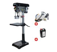 Perceuse à colonne professionnelle jusque ø 32 mm CM4 1,5 kW 400V avec système de refroidissement et bidon de 5L d'huile Torros DF34T PACK COOL