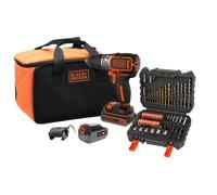 Perceuse à percussion BLACK+DECKER sans fil 18V + 2 batteries 2,5Ah et 4Ah+ 50 accessoires + sac de rangement - BL188ME2SA-QW