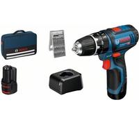 Perceuse à Percussion Bosch Professional GSB 12V-15, 2 Batteries 2.0Ah, 25 Accessoires, Sac Inclus