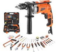 Perceuse à percussion DEWINNER 910W 0-3000 tr/min, perceuse avec coffret d'outils complet de 115 pièces, fonction 2 en 1, mandrin de 13 mm, pour béton
