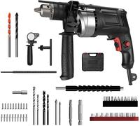 Perceuse à percussion - Perceuse filaire - Puissance de 780 W - 2 modes (perçage et percussion) - 0 à 3 000 tr/min - Mandrin de 13 mm - Moteur sans balais - Kit haut de gamme avec jeu de forets et pri