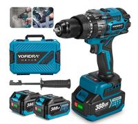 Perceuse à percussion sans fil 260 Nm Marteau perforateur sans balais 13 mm Perceuse-visseuse avec 2 batteries, 20+3 niveaux de couple