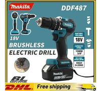 Perceuse à percussion sans fil Makita DDF487 rouge et noire, 18V lithium-ion, haute puissance, visseuse électrique. battery 9.0Ah x1pcs