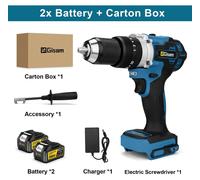 Perceuse à percussion - Visseuse-perceuse sans fil - Système 18 V - Moteur sans balais - Mandrin de serrage rapide de 13 mm - Couple de 650 Nm - 4600 tr/min - 2 batteries - Jaune