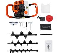 Perceuse à terre à essence, 52 cc, moteur 2 temps avec carburateur à membrane, perceuse de jardin avec système d'allumage C.D.I., comprenant 3 forets (100, 150, 200 mm) et une tige d'extension