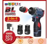 Perceuse au Lithium 16.8V 2 en 1, tournevis électrique, outil électrique multifonction, couple 45Nm, moteur sans balais, tournevis pratique 2pcs batteries EU