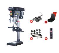 Perceuse d'établi professionnelle jusque ø 20 mm CM2 600W 230V + étau de perçage jeu de boulons jeu mêches aérosol Torros DT20M PACK