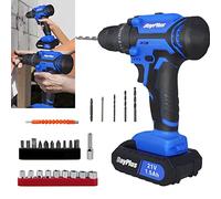Perceuse électrique sans fil 21 V Li-ion 1,5 Ah, couple élevé 45 N.m avec 2 batteries, chargeur, étui de transport et 26 accessoires (multiprises, forets)