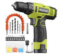 Perceuse électrique sans fil pulitoo 12V, kit de foret puissant avec batterie lithium - ion, réglage de couple 21 + 1, mandrin sans clé 3/8 ", perceuse électrique, interrupteur de vitesse.