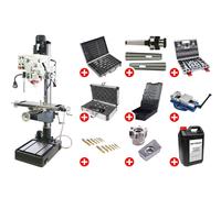 Perceuse-fraiseuse à colonne percer jusque ø 32 mm CM4/M16 1,5 kW 400V table croisée pompe avec les accessoires essentiels Torros PF40CP PACK PRO