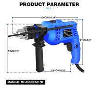 Perceuse-marteau - 2 en 1 - 1100 W - Vitesse variable - Poignée rotative à 360° - Moteur sans balais - 2800 tr/min - Capacité de perçage du béton : 13 mm