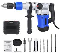 Perceuse-marteau électrique - 6 vitesses - Alimentation secteur 230V - SDS Plus avec burins et forets - Coffret - Couleur : bleu