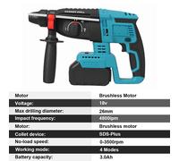 Perceuse-marteau sans fil - 3 modes - Moteur sans balais - SDS-Plus - Diamètre de perçage maximal : 26 mm - 18 V - Livrée avec batterie - Couleur : bleu