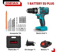 Perceuse-marteau sans fil - Perceuse sans fil - 18 V - 500 W - Couple de 38 Nm - 1 batterie - Moteur à balais - Prise UE - Jaune/Noir