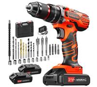 Perceuse Percussion Sans Fil 21V, Visseuse Devisseuse Sans Fil avec 2 Batteries de 2,0Ah, Perceuse Visseuse 45Nm, 2 Vitesses, 25+3 Couple, Kit D'Accessoires de 29 Pièces, Pour les Projets de Bricolage