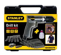 Stanley Kit perceuse pneumatique réversible 160189XSTN – mandrin auto, 10 forets HSS/6 embouts, gris