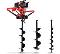 Perceuse pour trous profonds, perceuse pour sol, perceuse de jardin, moteur essence 3 chevaux, inclut 3 mèches de 100, 150 et 200 mm de diamètre, poignée ergonomique, moteur 2 temps de 52cc, réservoir