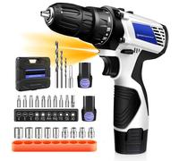 Perceuse sans fil 16,8 V, ensemble de tournevis électrique, perceuse combinée sans fil 45 Nm avec réglage de couple 18+1, batterie Li-ion 1,5 Ah Cordless Drill With 2 Batteries