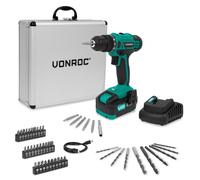 VONROC Perceuse sans fil 20V - 19 réglages + mode perçage - Batterie 4.0Ah, chargeur et 46 accessoires inclus dans une mallette premium